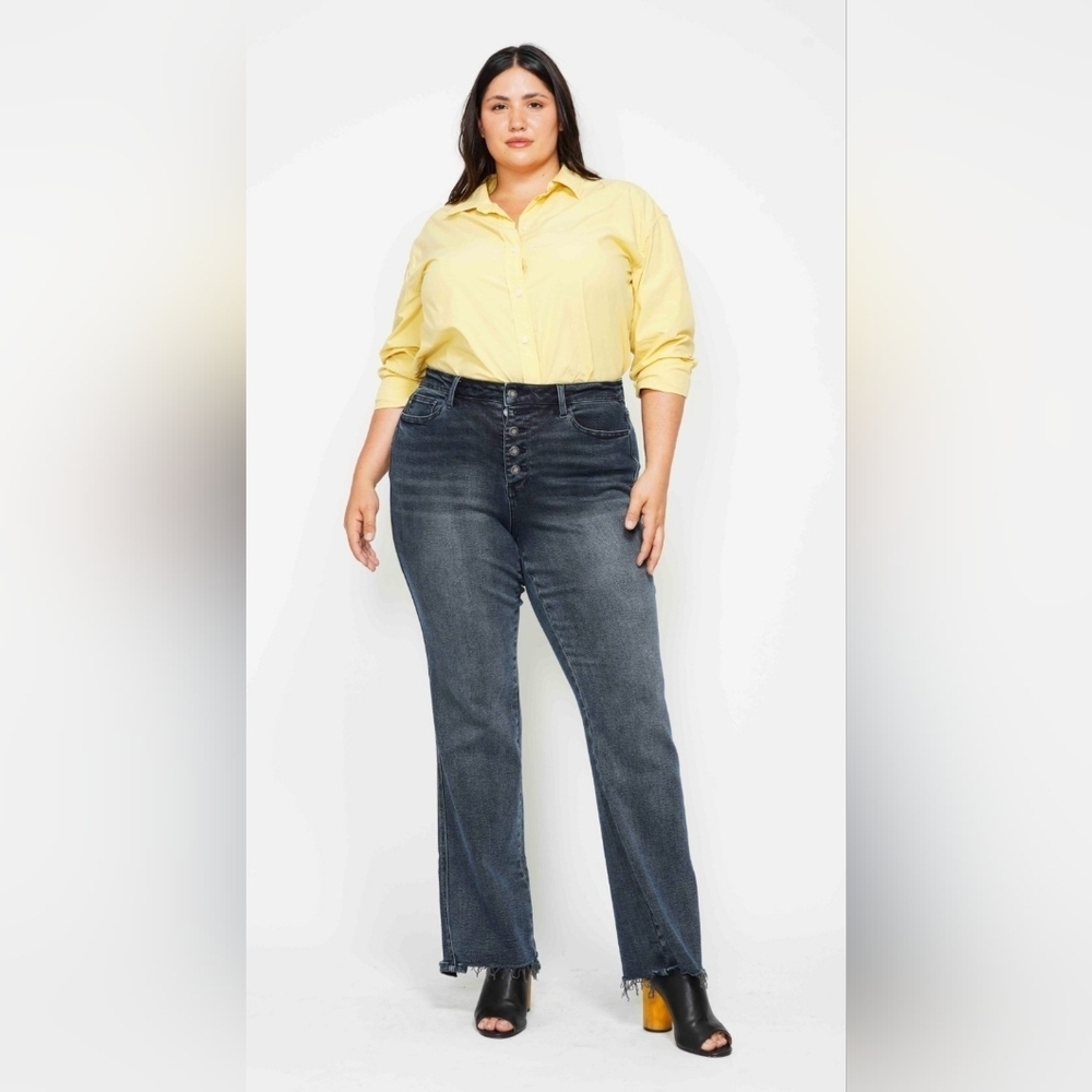 Judy Blue High Rise Button Fly Straight Fit Dark Blue Wash Jeans Reg Plus NEW - Picture 3 of 16